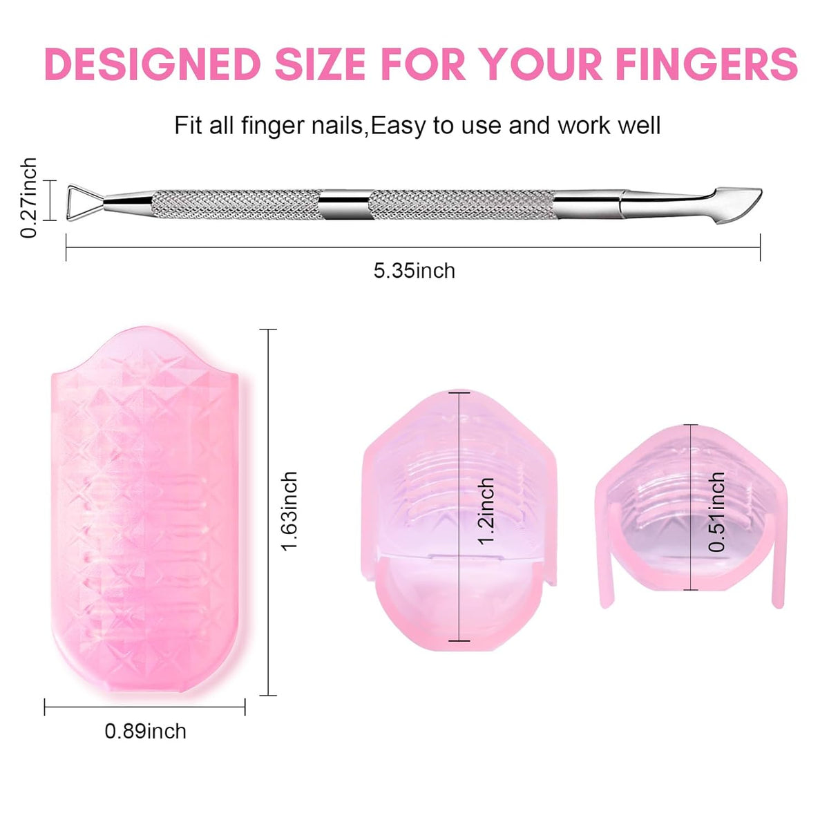 Makartt Nail Polish Remover Tools Kit 10 Pcs, Soak Off Cap Clips, with Double-Ended Cuticle Pusher for UV Gel Polish Removal, Acrylic Art Manicure Accessories, Pink