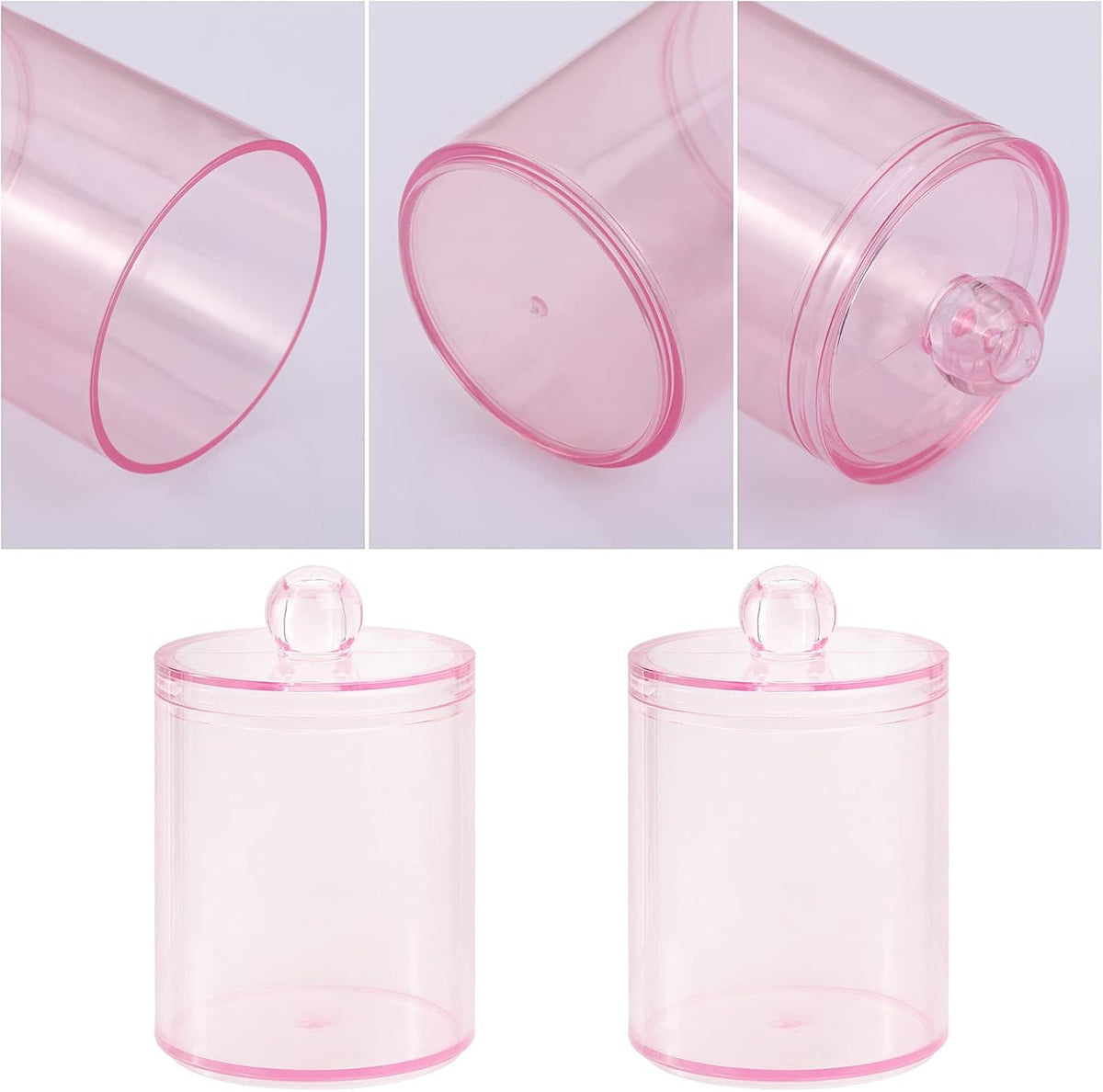 Tbestmax 2 Pack Qtip Holder Bathroom Jars Canisters for Cotton Ball Swab Pad Storage Dispenzer, Pink 10-Ounce