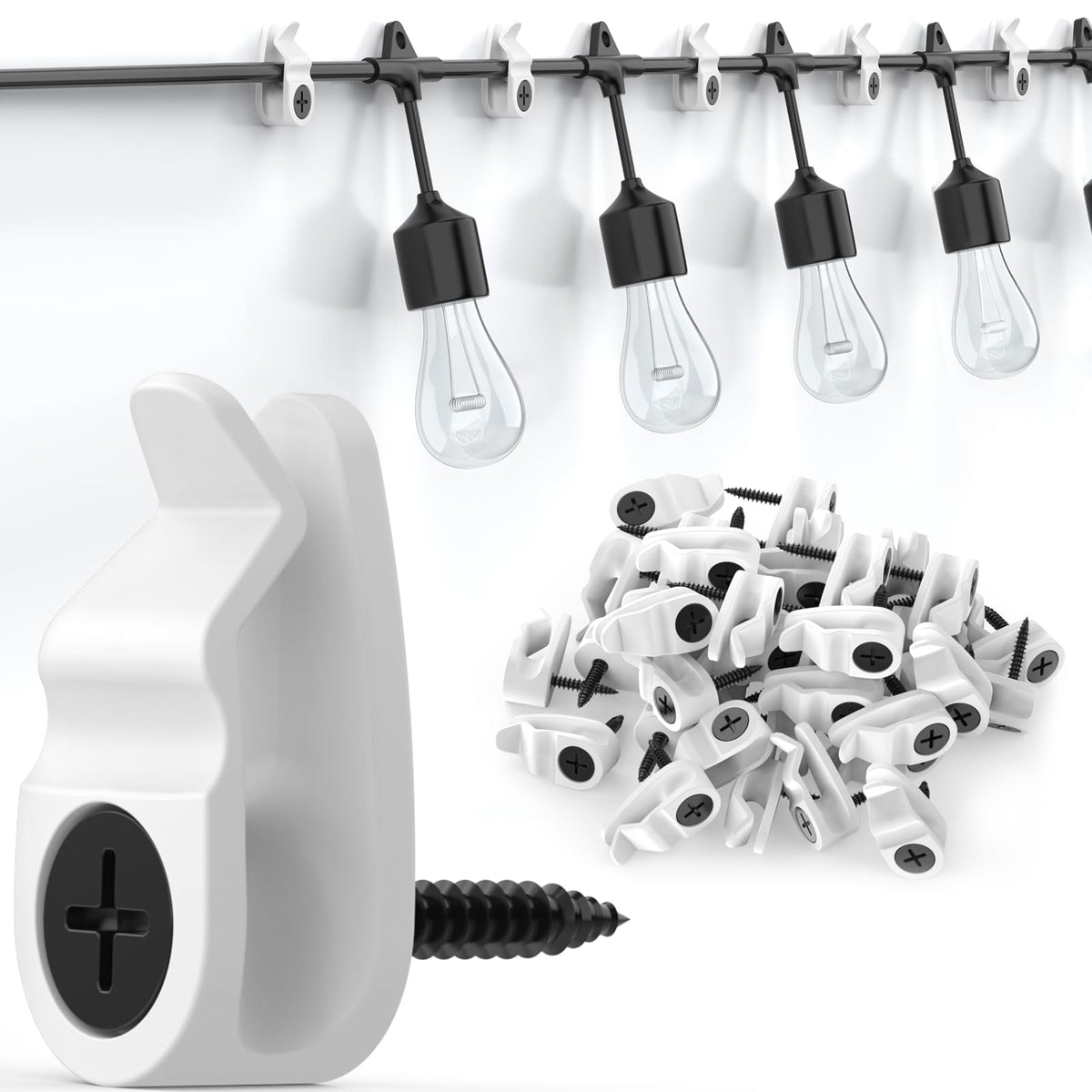 Hooks for Outdoor String Lights Clips, Christmas Light Clips Weatherproof, Lights Hanger Hooks for Hanging Christmas Light, Fairy Light, Cable, Holiday Decor - White, 50 Pack