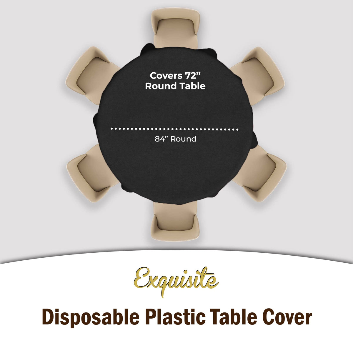 Exquisite Party Solids 12-Pack Premium Plastic Tablecloth 84in. Round Table Cover - Black