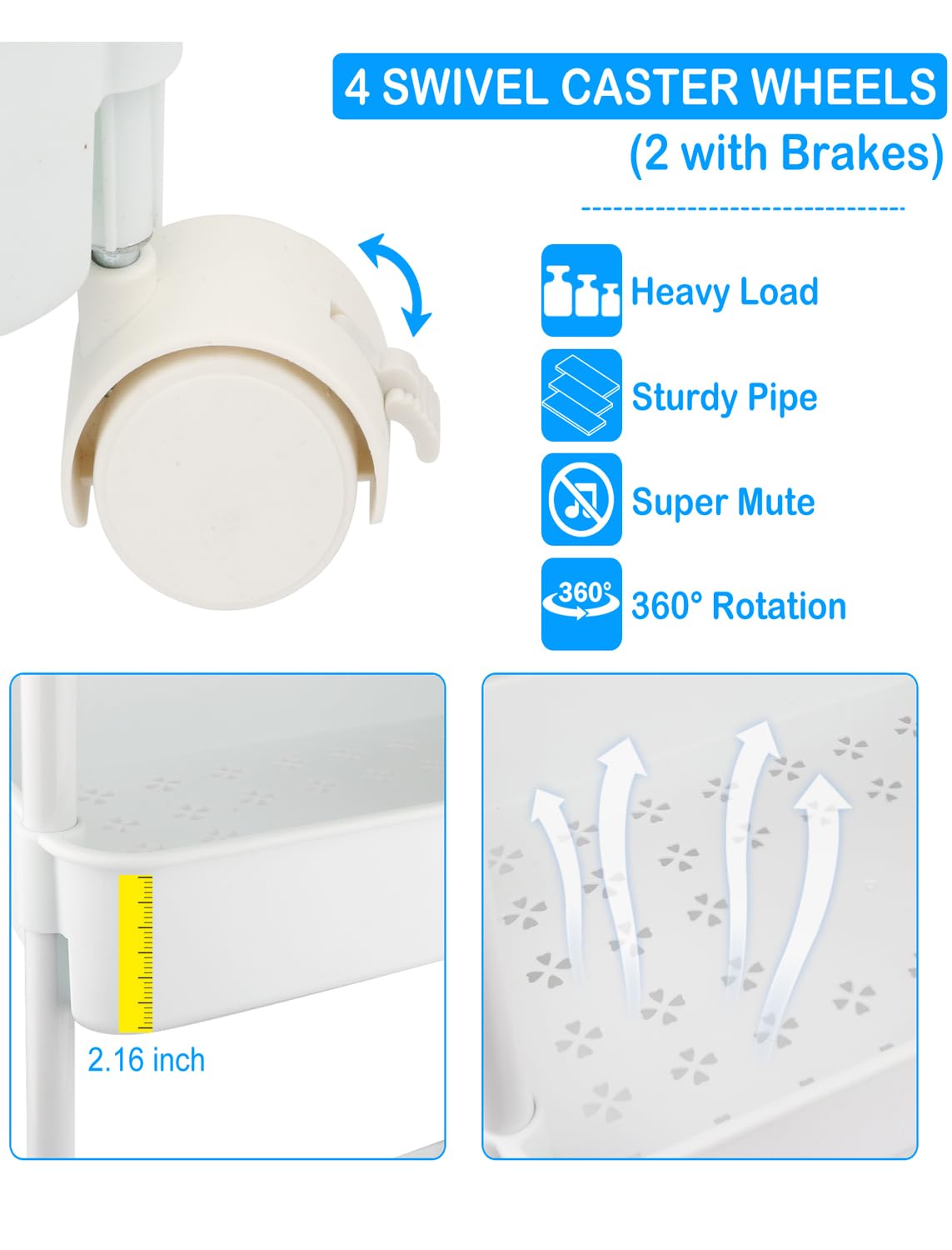 Volnamal Diaper Caddy Organizer, 3-Tier Movable Diaper Cart with Wheels, Newborn Essentials Must Haves, Diaper Caddy for Wipes & Diapers, Baby Registry Search - Plastic White