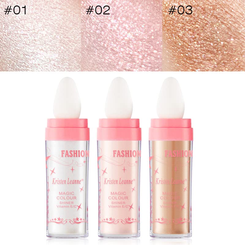 2 Pack Glitter Powder Highlighter Makeup, Body Brightens the Natural Three-Dimensional Face Blusher Patting Powder Highlighter. (01# White moonbeam)