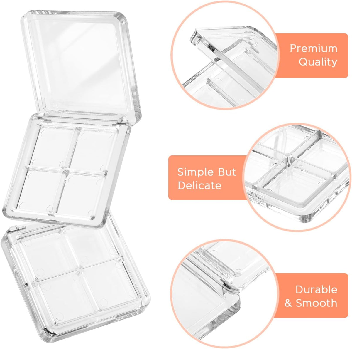Beaupretty 8 Pieces Empty Eyeshadow Pallet 4 Grids Eye Shadow Lipstick Storage Case Box Clear Makeup DIY Cosmetic Organizer Container