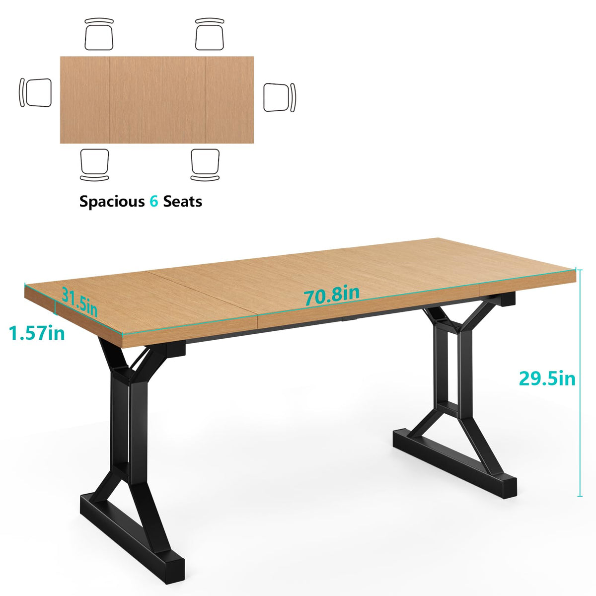 HONRISE 70.8-Inch Wooden Desk, Modern Executive Desk，Large Farmhouse Home Office Desks, Simple Study Computer Table, Desk Tables for Home & Dining