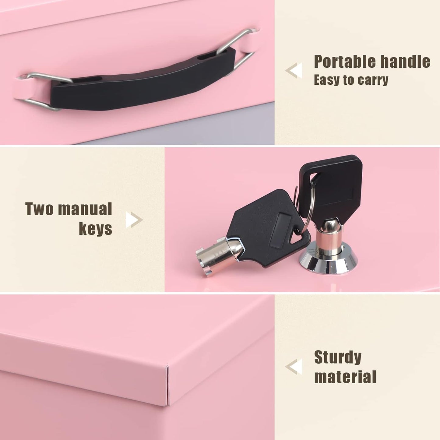 xydled Fire Resistant Safe Fire Safe Box with Key Lock for Home Office Security Storage for Valuables Documents,12.8 x 8.5 x 4.5 Inch,Pink