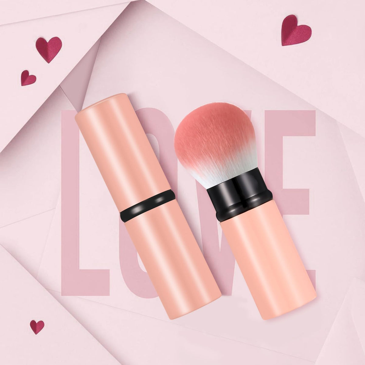 Falliny Retractable Makeup Brush, Travel Kabuki Face Blush Brush, Portable Powder Foundation Sunscreen Brush with Cover for Blush, Bronzer, Buffing, Flawless Powder Cosmetics