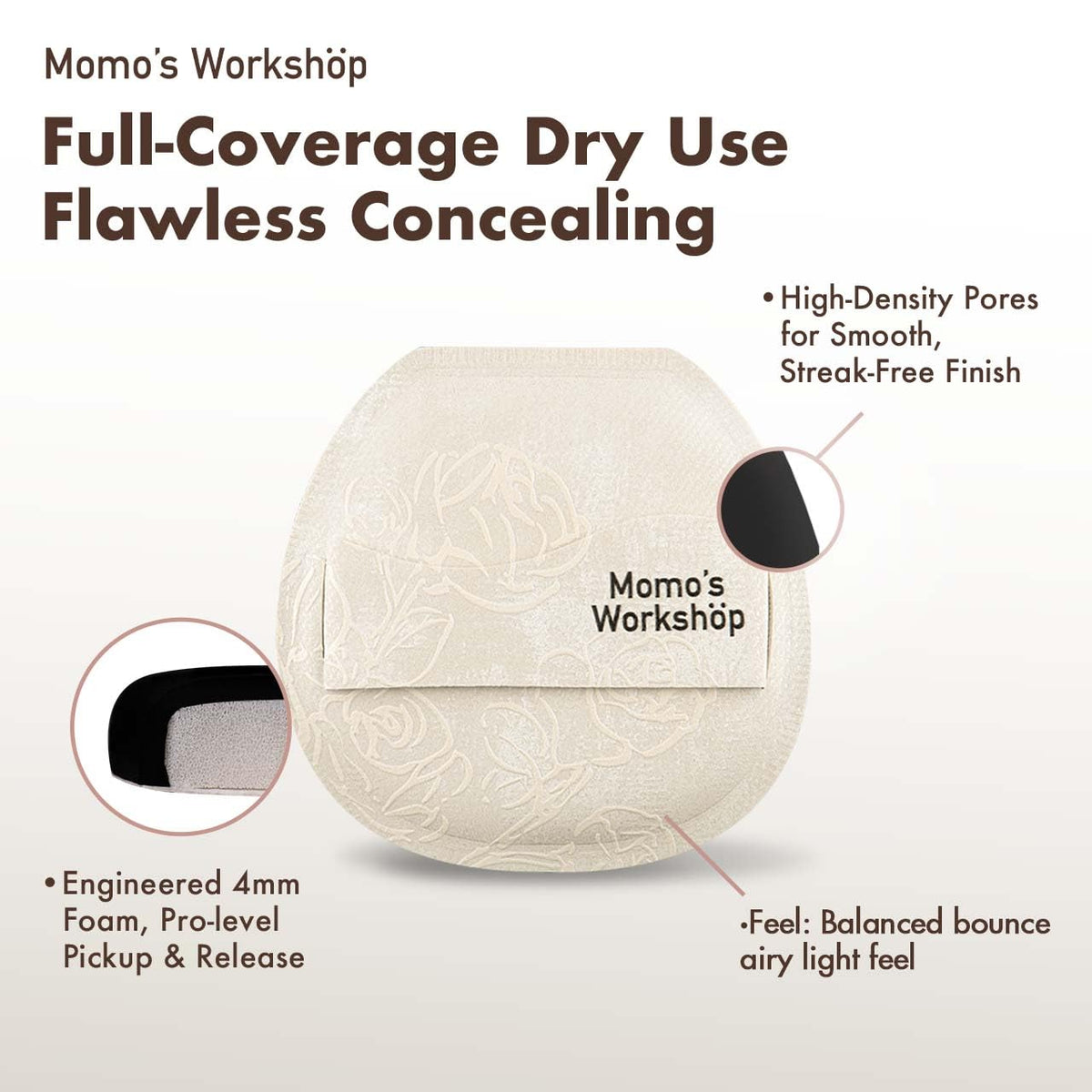 Satin White Flat-cut Shape Makeup Sponge,Firm Bounce Rubycell,Cushion Sponge with Wide PU Leather for Quick-Dry/Full Coverage Foundations, Cosmetic Puff,2pcs Beauty Puffs &Storage Case