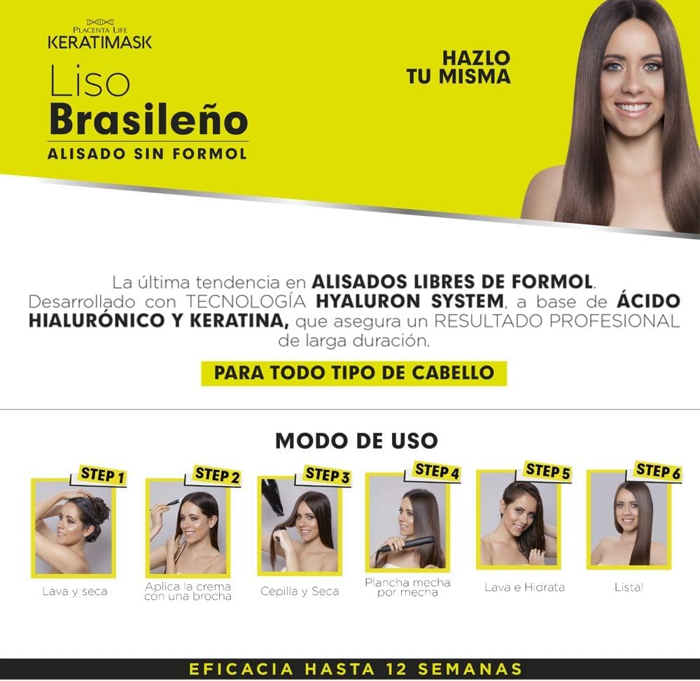 Brazilian Straightening Kit with Keratin and Hyaluronic Acid - Keratin Treatment- Get a perfect smooth, shiny and silky- Formaldehyde FREE