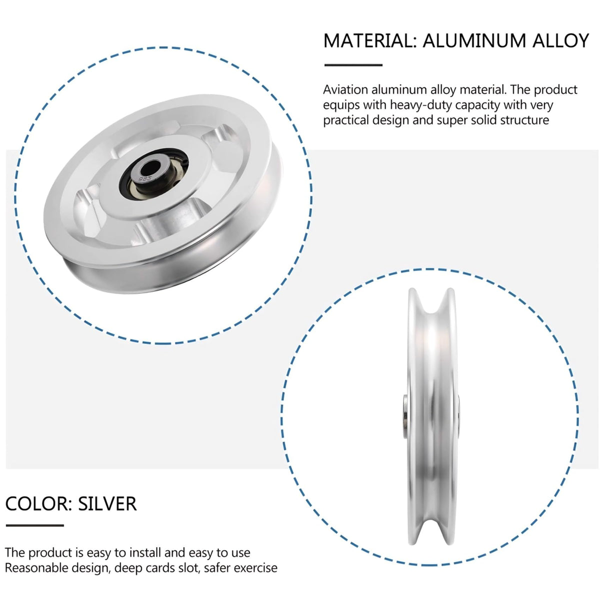 Ezweiji Cable Pulley Wheel, 114-115mm Universal Aluminum Alloy Pulley Wheel for Home Gym Exercise Strength Training Equipment
