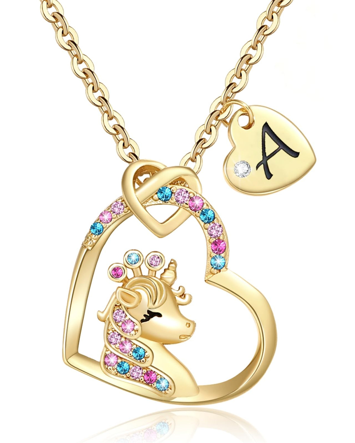 Chunyee Unicorn Gifts for Girls, CZ Heart Unicorn Necklaces Initial Necklace Easter Gifts Birthday Gifts for Girls Teens