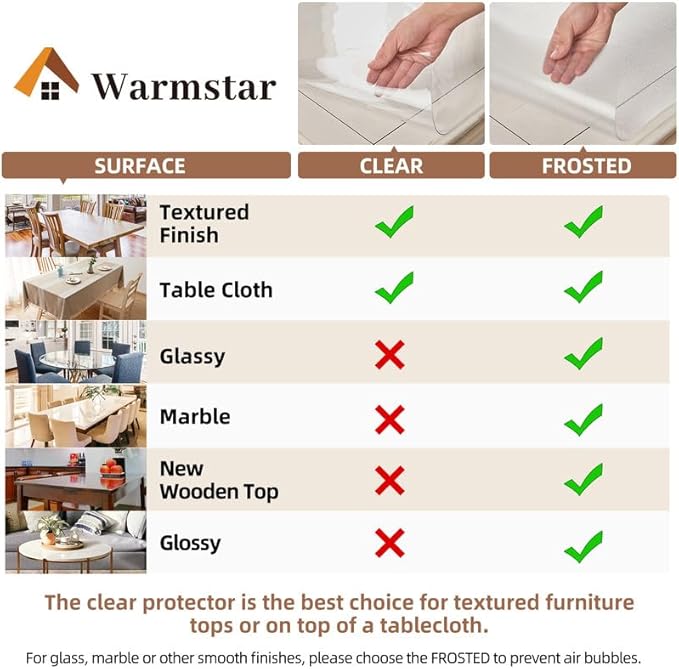 Warmstar Clear Table Cover Protector 48 x 96 Inch,1.5mm Thick Plastic Table Cover Rectangle,PVC Clear Table Protector,Desk Protector Mat for Kitchen, Dresser, Writing Desk，Dining Room Table