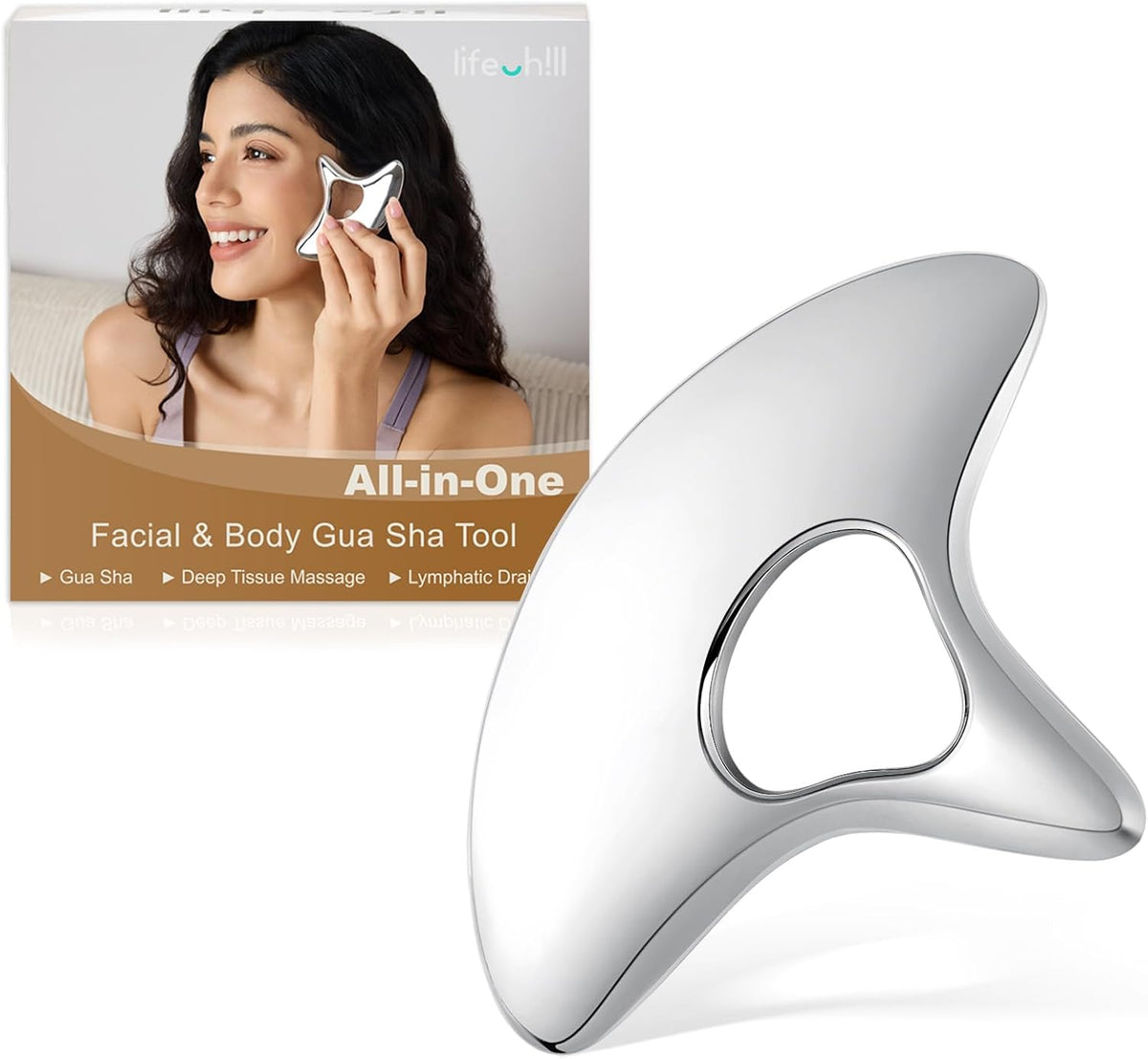 lifechill Heavy-Duty Stainless Steel Gua Sha, Muscle Scraper Tool, Lymphatic Drainage Massager for Self Care, Metal GuaSha Tool for Full Body, Trigger Point Massage Tools for Pain Relief