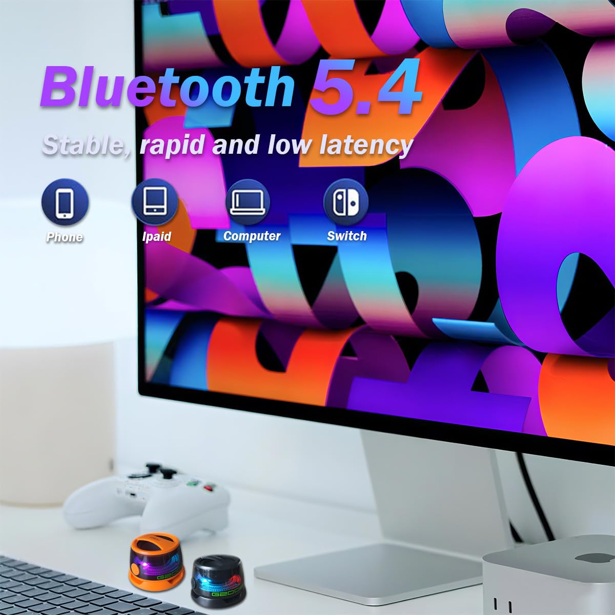 LENOLL Wireless Portable Bluetooth Speakers Magnetic Phone Stand for PC iPhone Android, Small Portable Speaker with RGB for Camping, Party, Desk. 1 Black Wireless Speaker