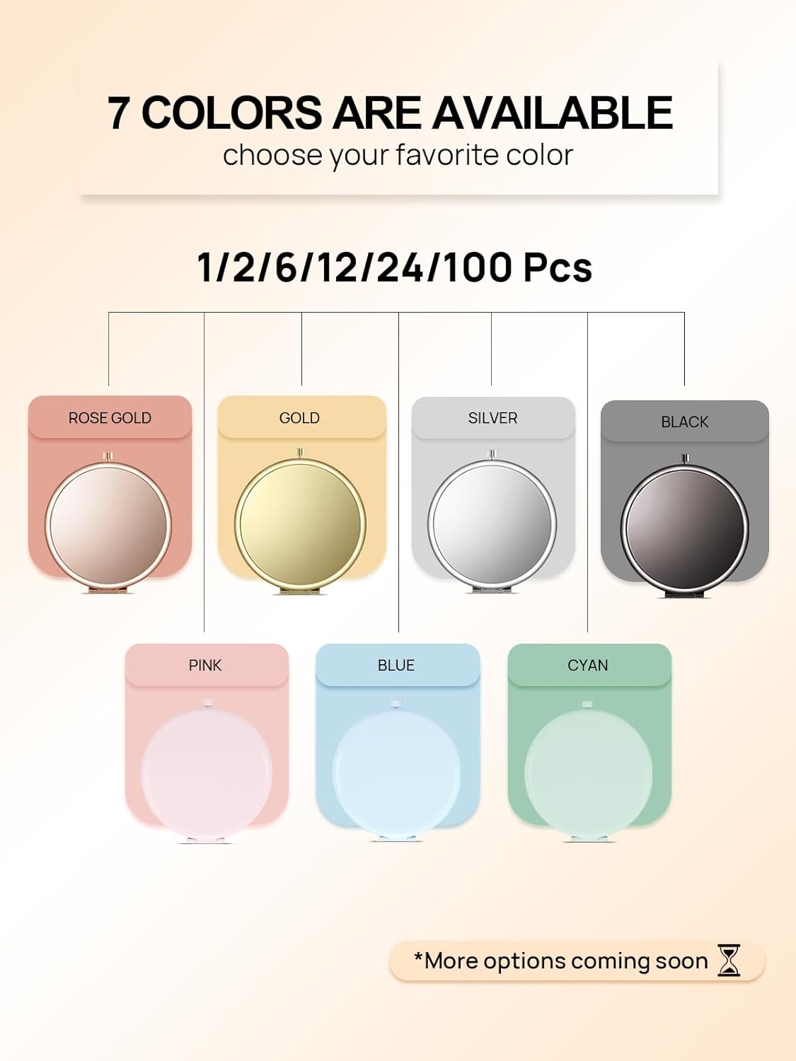 Compact Mirror for Purse, Double-Sided 1X/2X Magnifying Metal Pocket Makeup Mirrors(Round, Rose Gold)