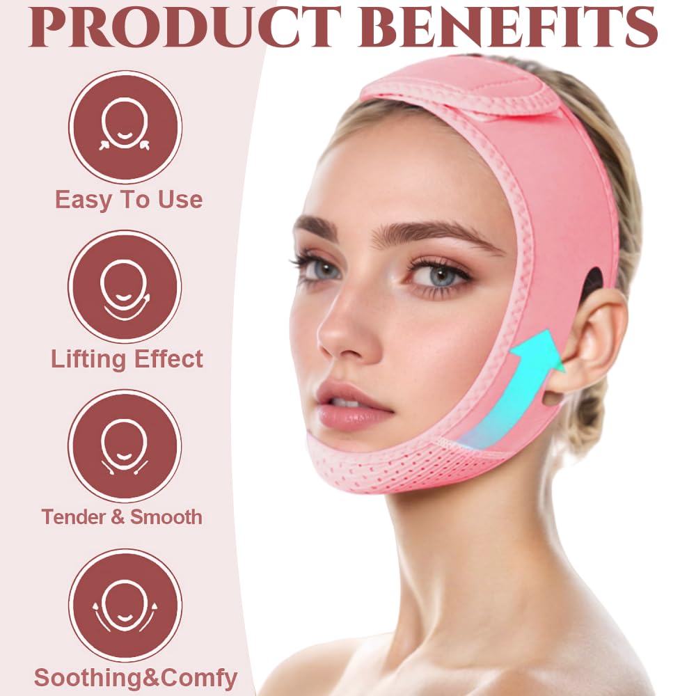 V Line Lifting Mask Chin strap for sleeping, V Line Lifting Mask for Women,Jaw Exerciser，Medium,Pink