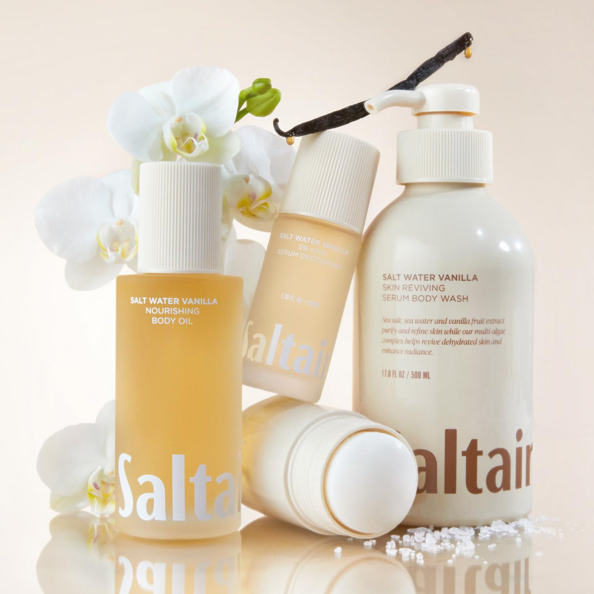 Saltair Body Oil. Luxurious Salt Water Vanilla After Shower and Bath Oil Moisturizer for Women and Men. Botanical, Non-Greasy, and Well-Absorbing Lotion for Hydrating Dry Skin. 4oz Pump Bottle