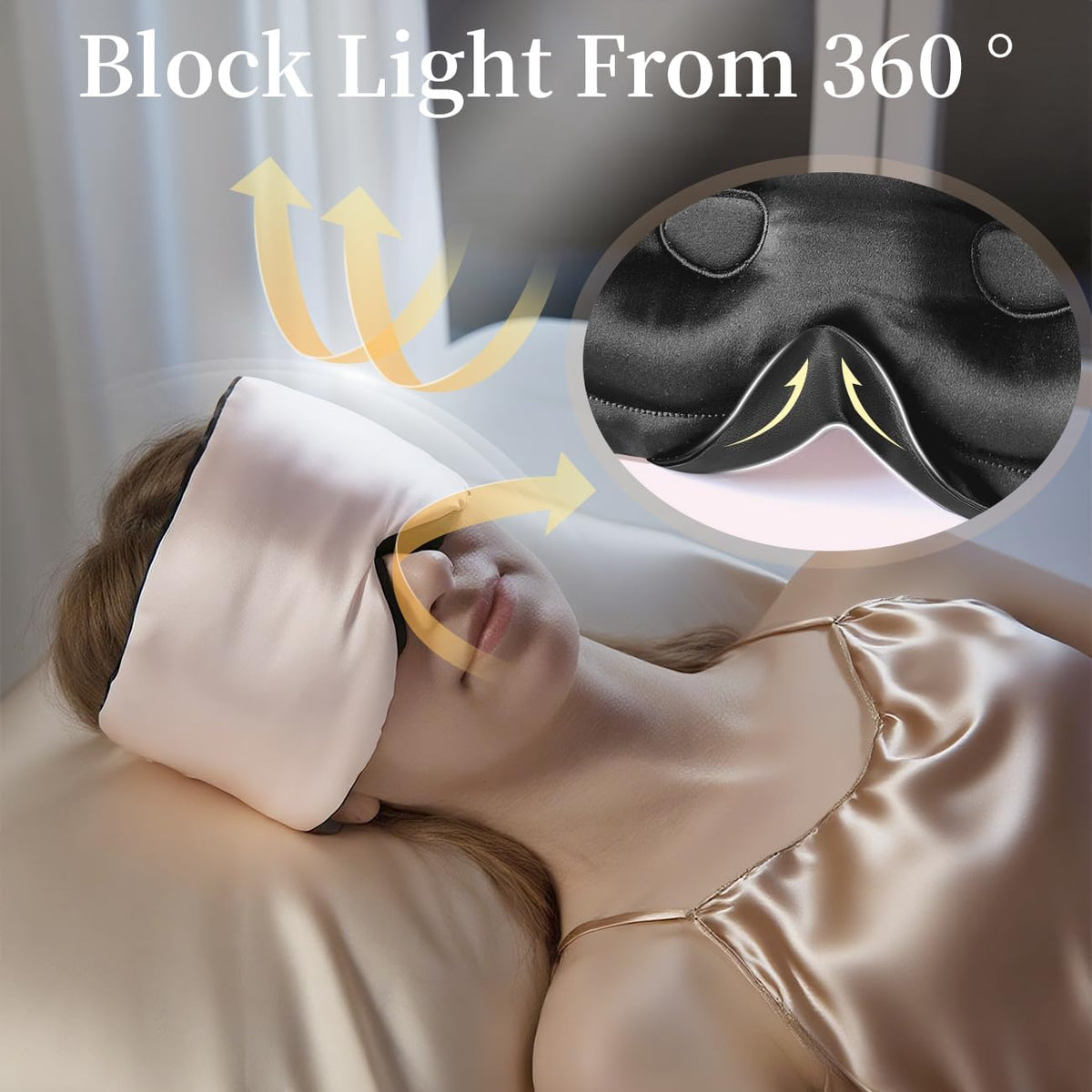 USlixury Silk Sleep Mask, 3D Contoured Sleeping Masks, Blackout Sleep Masks for Women with Nose Wing,100% Mulberry Silk, Face-Hugging Non-Slip SLEP Mask for Side Sleeper, 27.5x4.5'', Pink