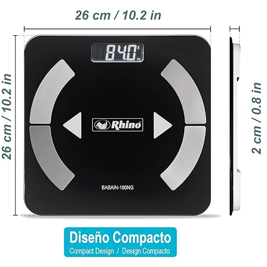 RHINO Smart Scale for Body Weight, High Precision, Bluetooth, Fitdays App, iOS and Android, Bathroom Wireless Machine for Fat, Muscle, BMI, 14 Body Indicators, 400lb (Black)