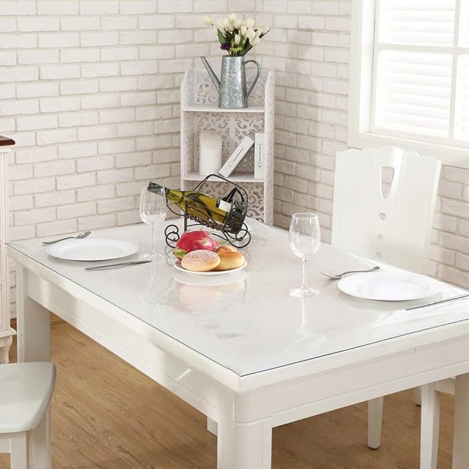 NECAUX Custom Multisize 1.5mm Thick Clear PVC Table Cover Protector - 16 x 60 Inch Rectangular Plastic Table Cover Desk Pad Mat for Office & Computer Desk/Console Table/Media Stand