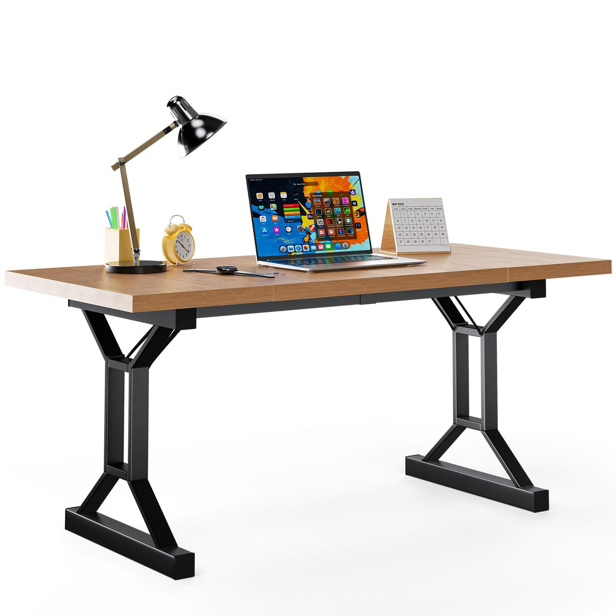 HONRISE 70.8-Inch Wooden Desk, Modern Executive Desk，Large Farmhouse Home Office Desks, Simple Study Computer Table, Desk Tables for Home & Dining