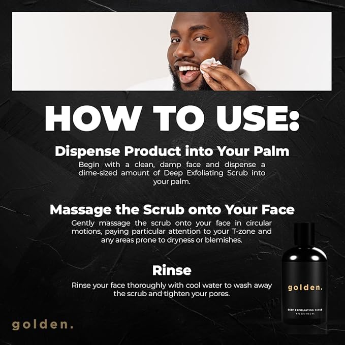 Golden Grooming Co. Exfoliating Scrub for Men | Deep Cleansing Face Wash with Coconut Oil & Aloe Vera | Refreshes & Revitalizes Skin – For All Skin Types, 4oz
