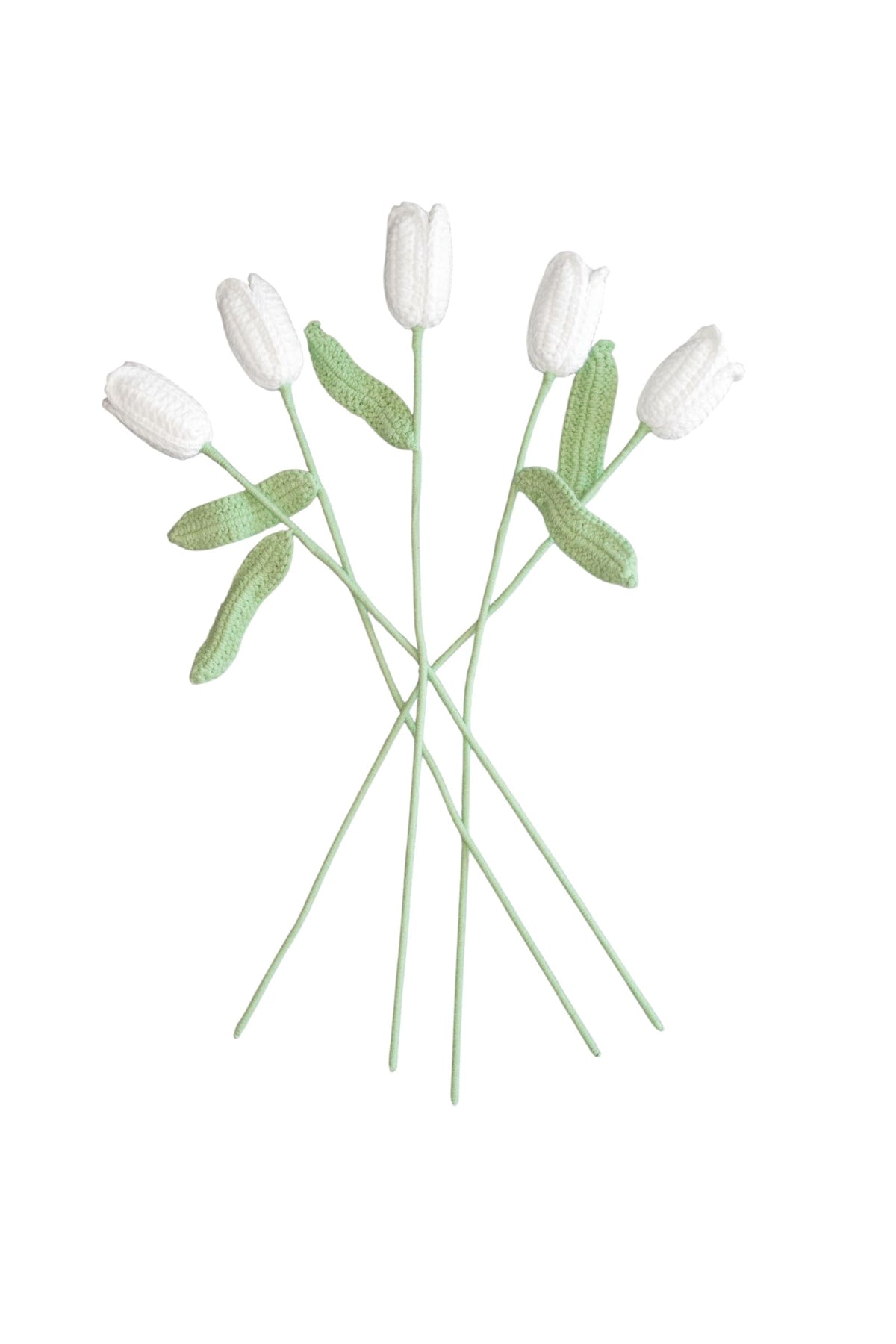 5 PCS Artificial Flowers, Crochet Flower Bouquet, Tulips, Handmade Crochet Flowers, White Tulips, Fake Flowers for Decoration, Cute Home Decor, Tulip, Tulips VooXy (Deep White)