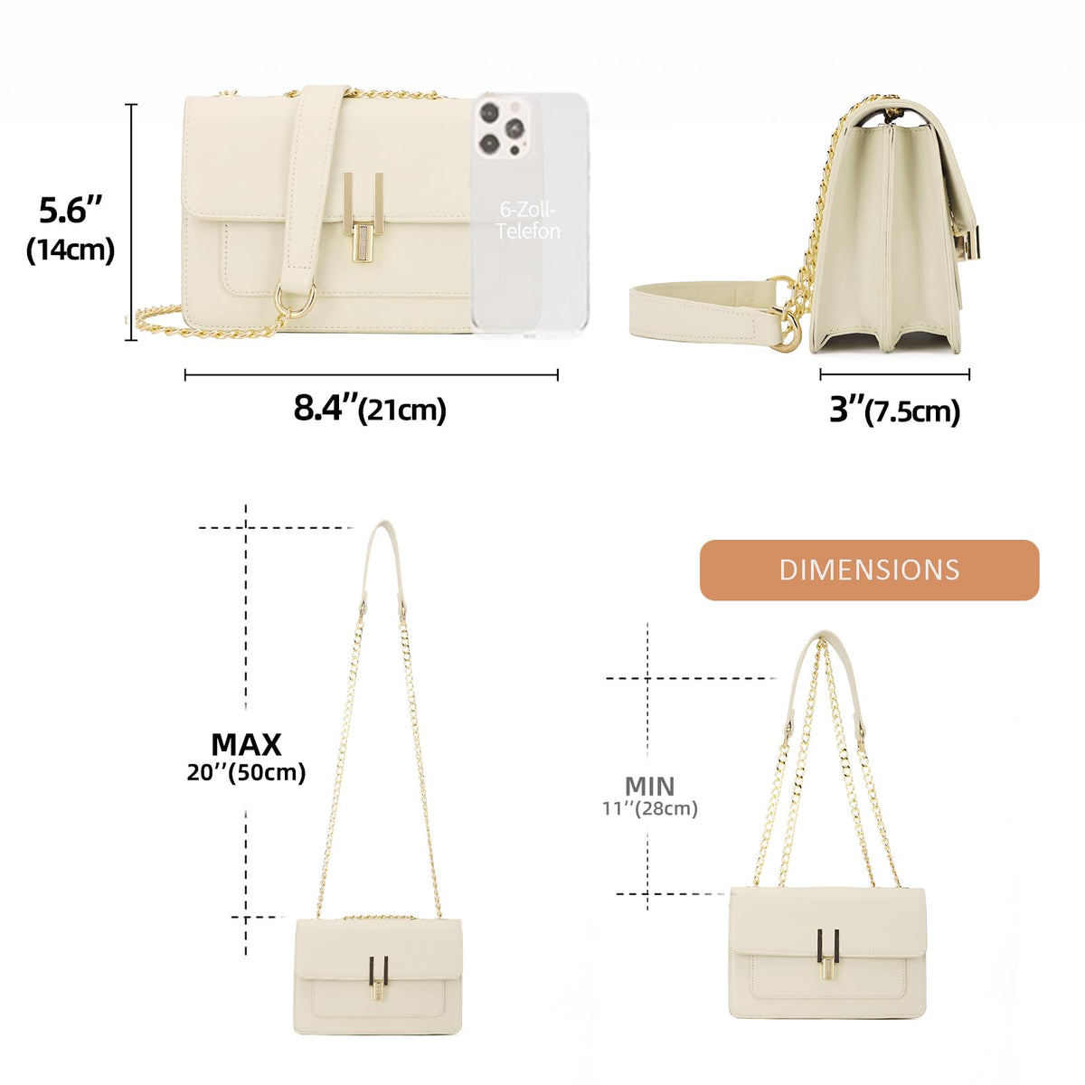 KL928 Crossbody Purses for Women Shoulder Bag Designer Satchel Handbag (Off-white)