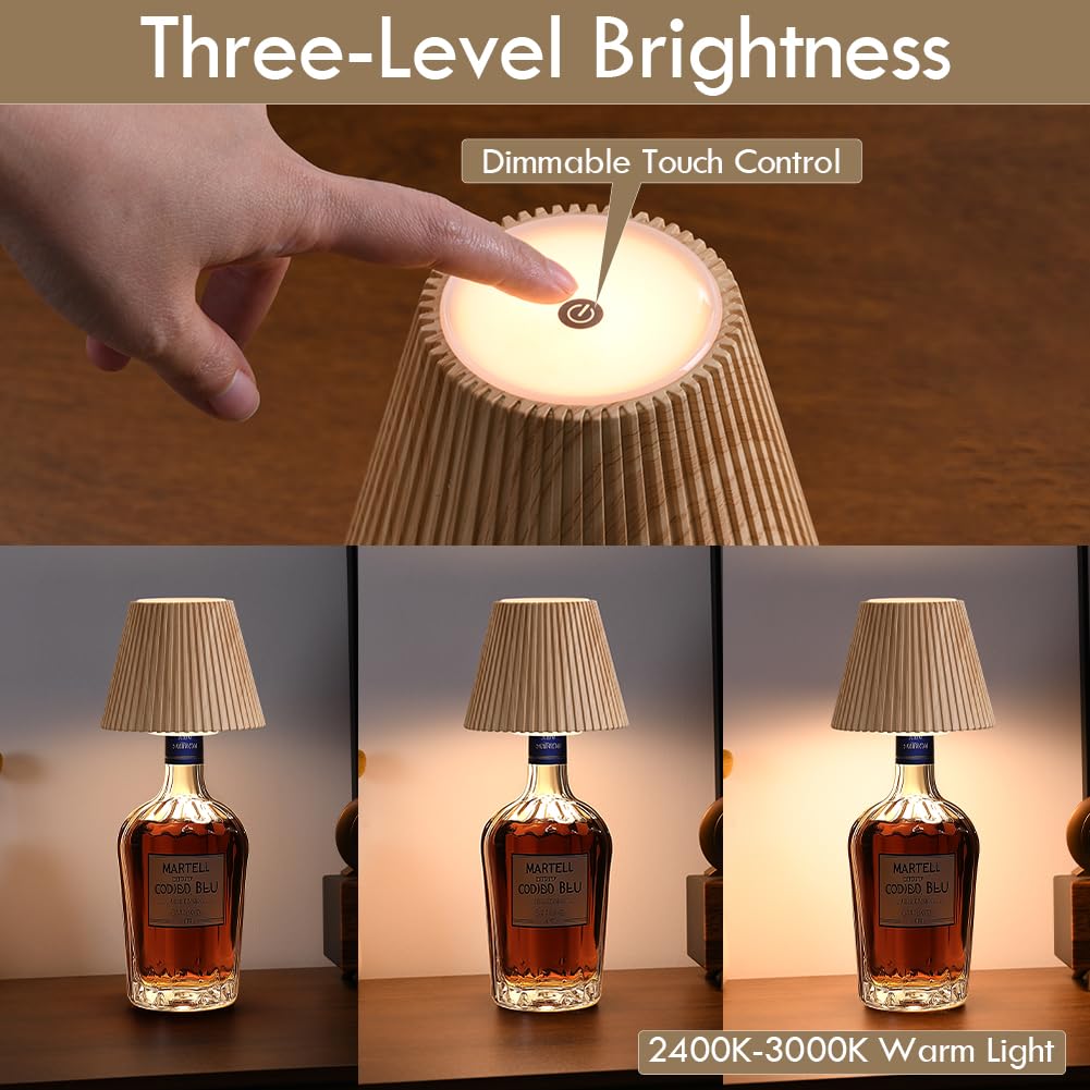WILIT Wireless Bottle Lamp Shades, 3-Level Brightness Wine Bottle Lights for Liquor Bottles,Cordless Battery Operated Lamp for Living Room, Home Bar Decor, Gifts for Mom Women Men
