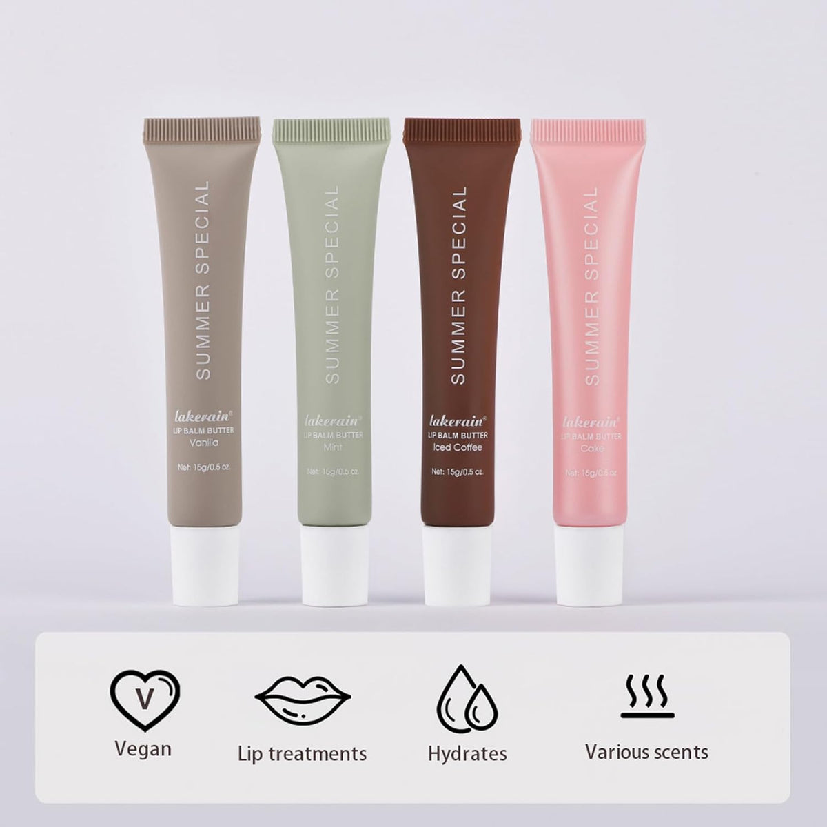 Summer Lip Butter Balm,Moisturizing Hydrating Lip Gloss Balm Set,Long-lasting Non-Sticky Nourishing Lip Care with Natural Ingredients for Soothing Softening Lips(#4-Cake)
