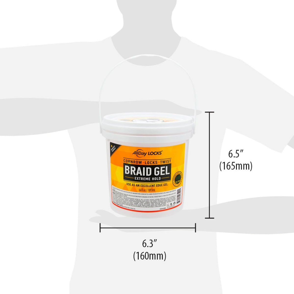 AllDay Locks Braid Gel (Bucket) | Extreme Hold, High Shine | Frizz & Flake-Free Edge Control | Tea Tree, Lavender, Peppermint Oil | Slick & Style Braids, Locks, Twists, Cornrows | 64 oz