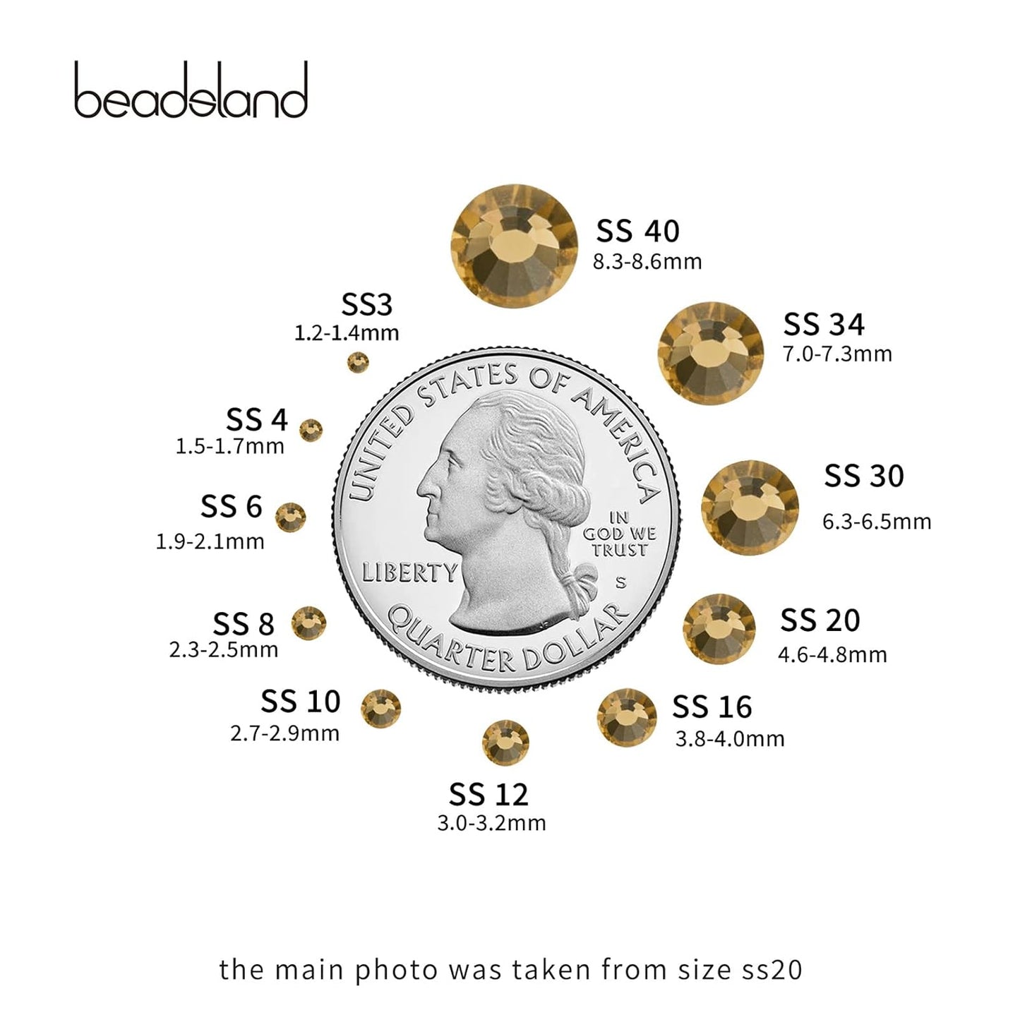 beadsland Flat Back Crystal Rhinestones Round Gems, Lt Colorado Topaz (2.3-2.5mm) SS8/1440pcs
