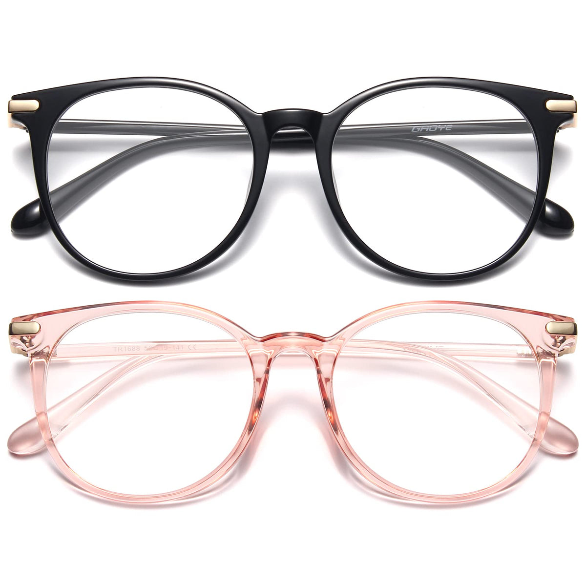 Gaoye 2 Pack Blue Light Blocking Glasses, Retro Round Eyewear Frame Anti Eyestrain Computer Glasses for Women Men - GY1688 (Black+Transparent)