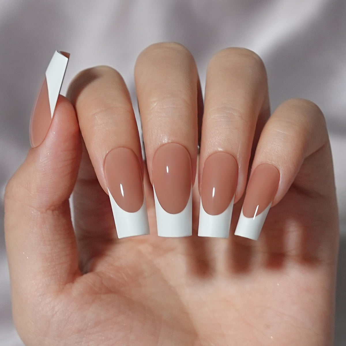 French Gel Nail Tips - Jofay Fashion French Tip Press on Nails, 10-Piece Set 320Pcs Brown Long Square Nail Tips, No Need to File Acrylic Fake Nails for Nail Art DIY & Nail Extension, 16 Sizes