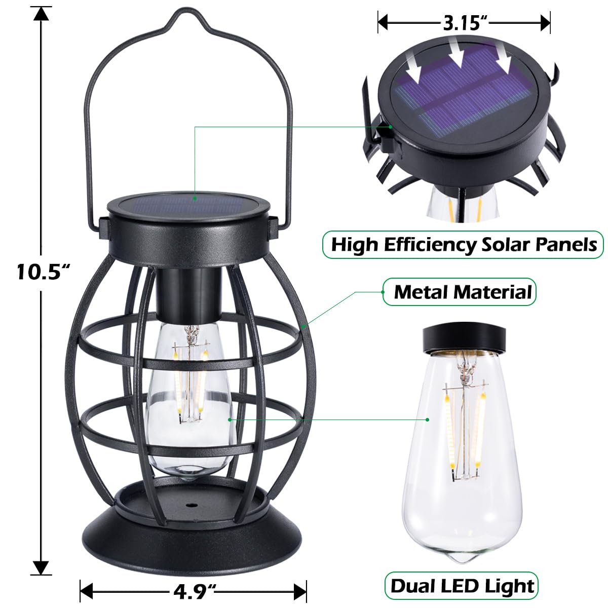LeiDrail Solar Lantern Outdoor Hanging Solar Lights Metal LED Waterproof Christmas Lanterns Solar Powered Landscape Decor for Table Garden Yard Patio Pathway Porch 2 Pack