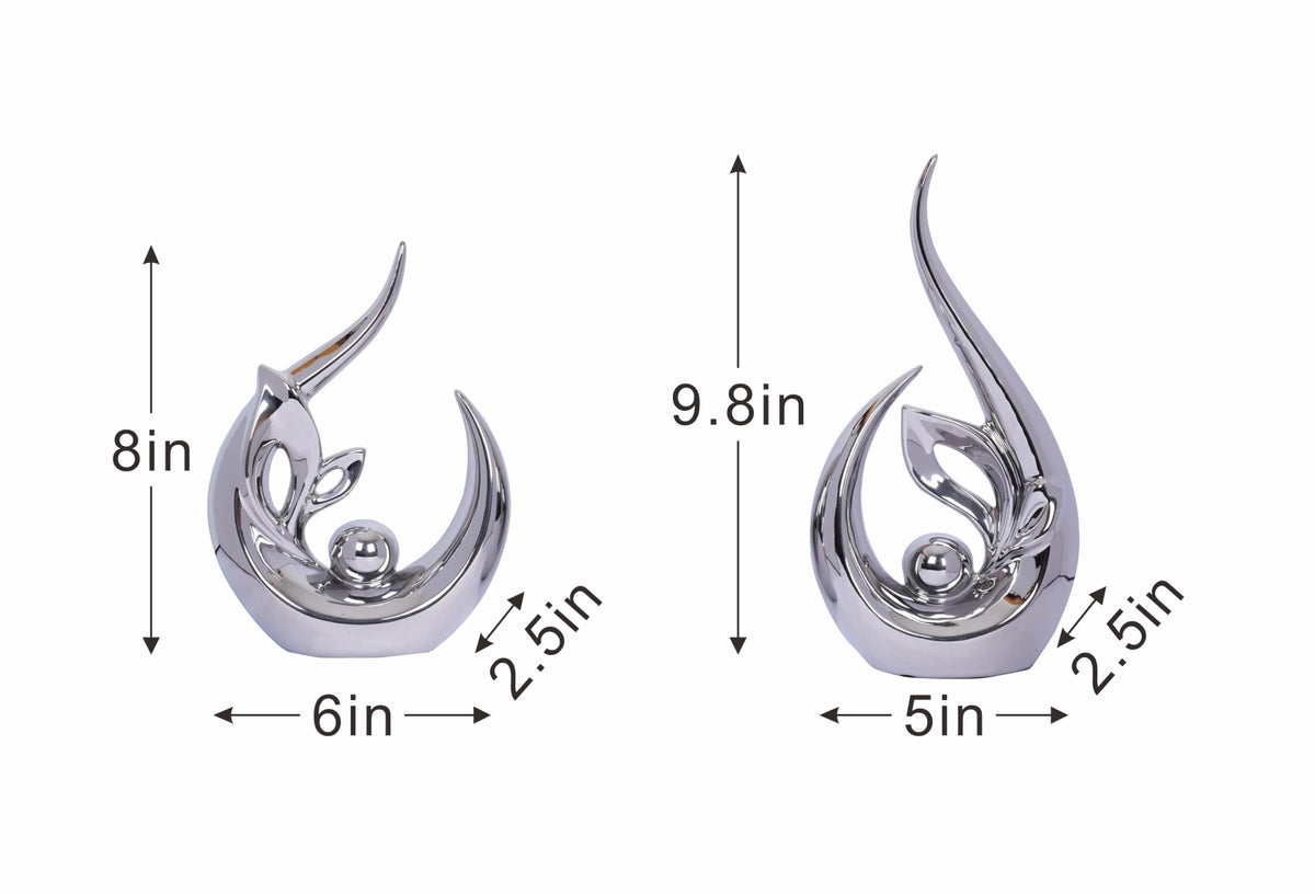 2 PCS Silver Decor Accent Ceramic Statue Abstract Sculptures Centerpieces Mid Century Modern Decor for Tables Coffee Table top Decorations for Living Room Desktop Shelf Dining Room Kitchen