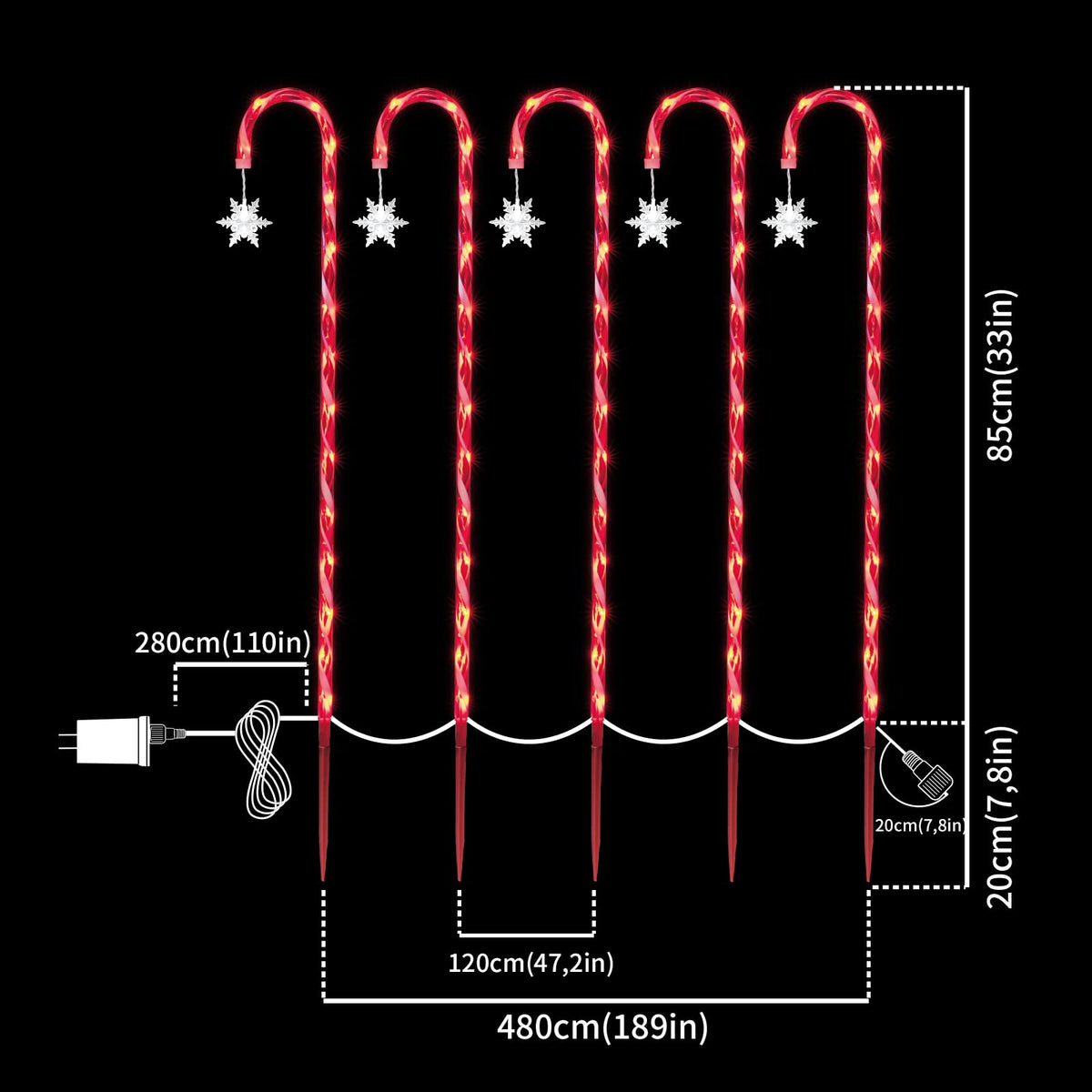 JUSTPRO 10 Pack 33" 160LED Candy Cane with Snowflake Lawn Stake Light , Christmas Candy Cane Lights - Pathway Markers Christmas Outdoor Yard Decorations with 11-Functions (RED and White )