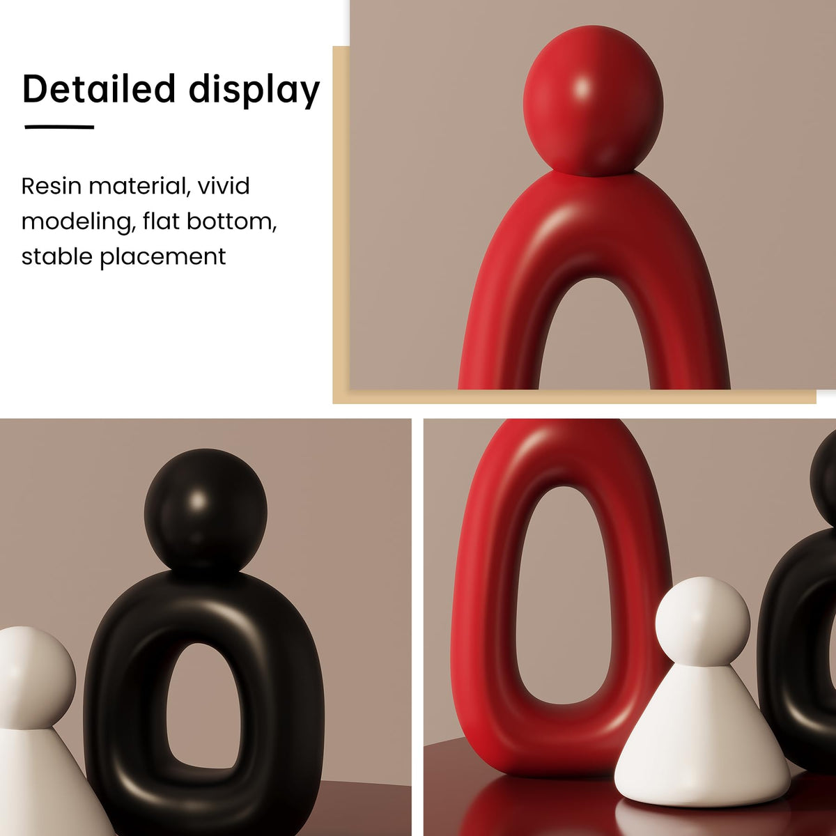 LNXMES White Family of 3 Sculptures Home Decor, Modern Statues Decor for Living Room, Abstract Art Family Figurines for Shelf Coffee Table Decorations, Gifts for Thanksgiving (White, Black and Red)