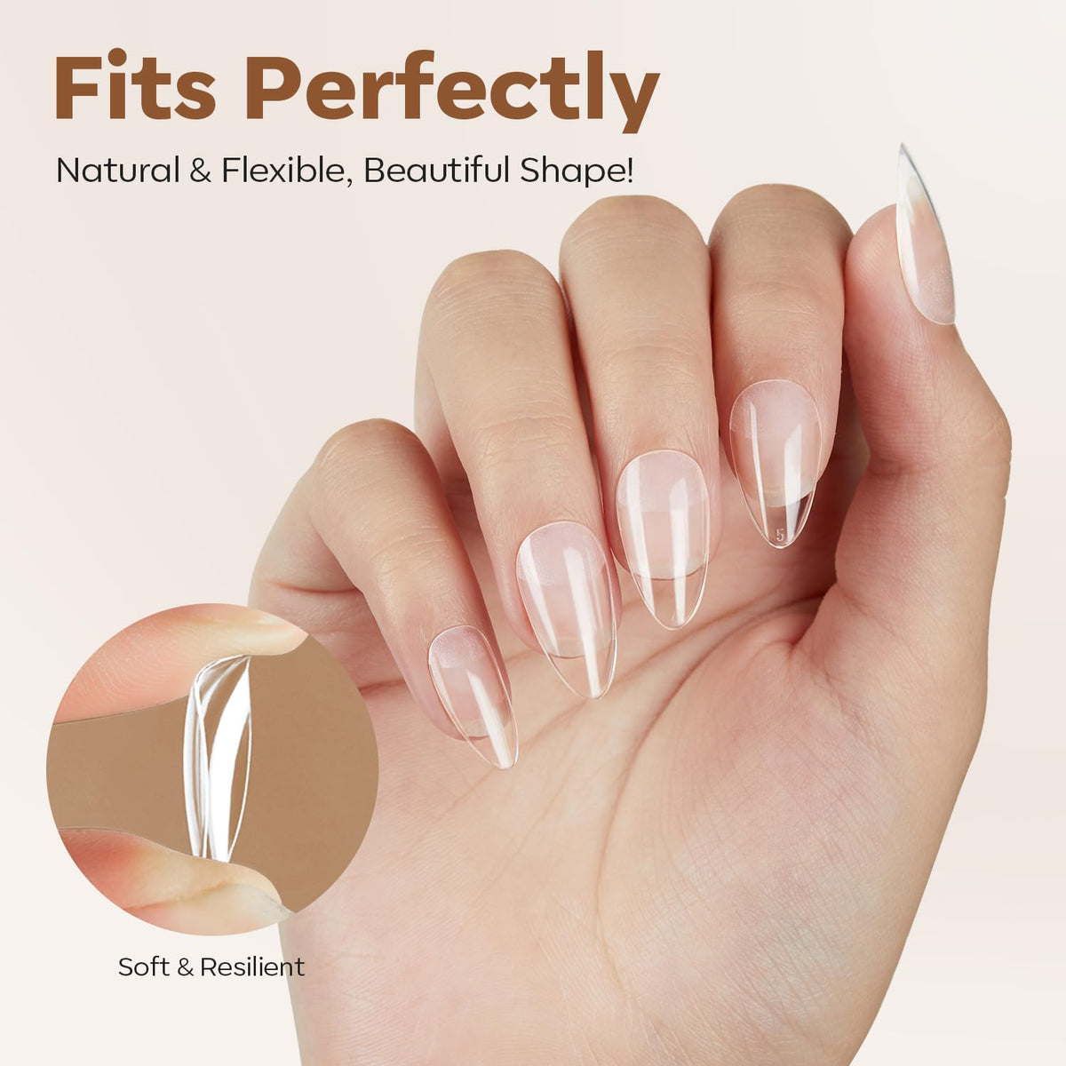 modelones Short Almond Nail Tips, Pre-shaped Soft Gel Tips Fake Nails False Acrylic Clear Full Cover Press on Extension Kit Gel Manicure DIY at Home 216PCS 12Sizes