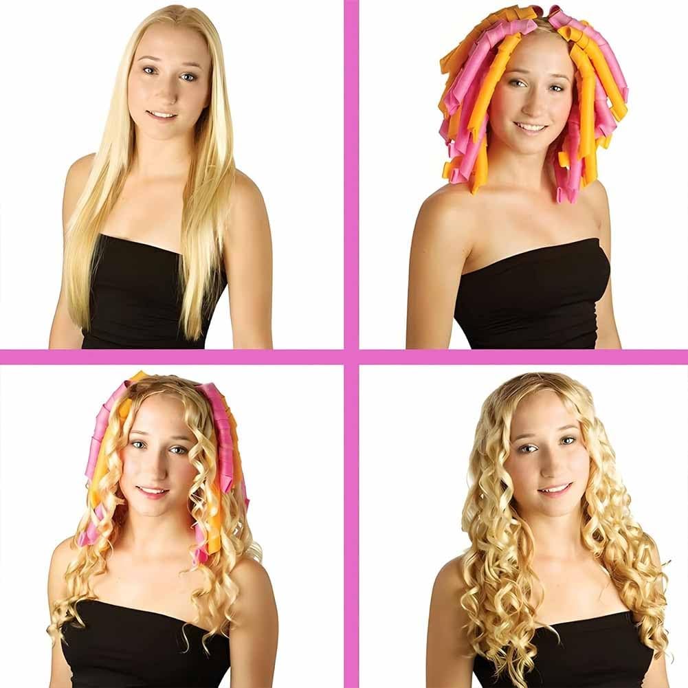 Heatless Hair Curling Set Magic No Heat Spiral Hair Curls Portable DIY Rollers Styling Kit Durable Beauty Makeup(20pcs*17.7in)