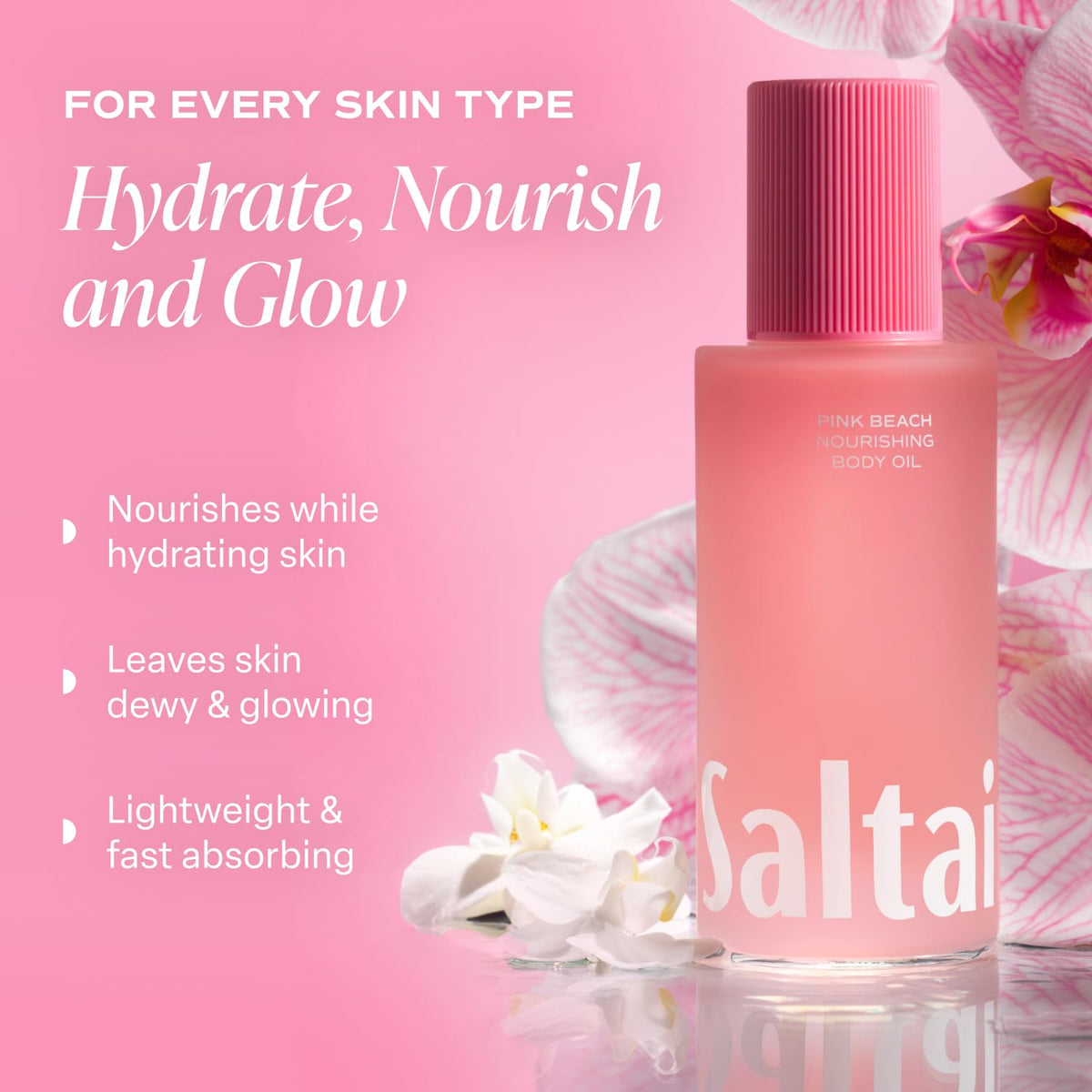 Saltair Body Oil. Luxurious Pink Beach After Shower and Bath Oil Moisturizer for Women. Botanical, Non-Greasy, and Well-Absorbing Lotion for Hydrating Dry Skin. 4oz Pump Bottle