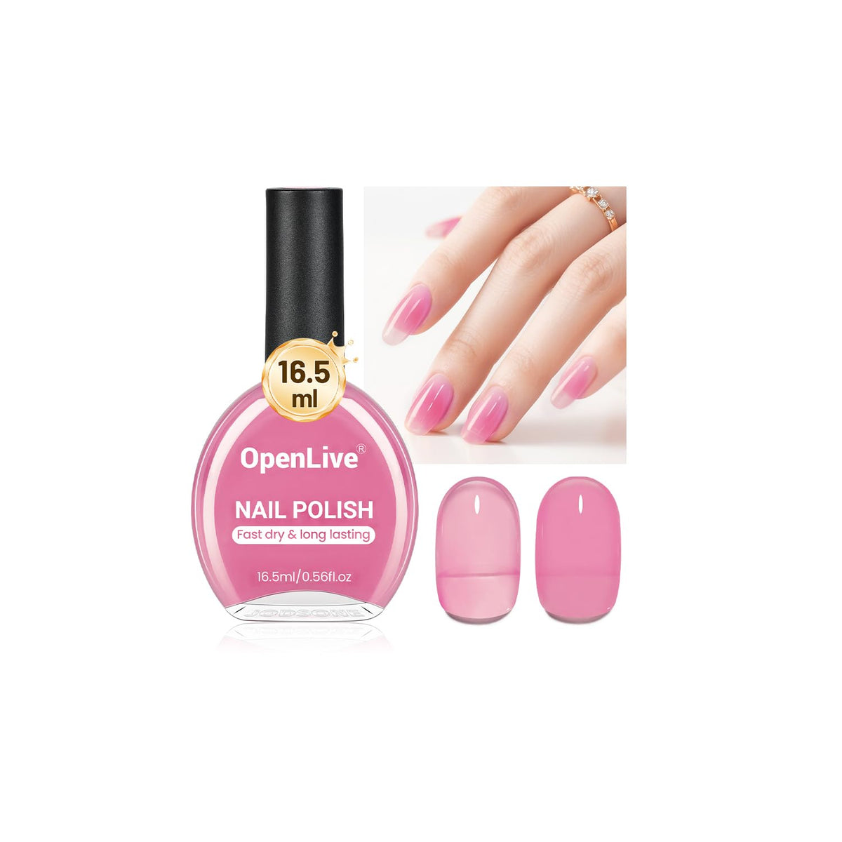 16.5ml Jelly Sheer Pink Nail Polish Large Volume Quick Dry Hot Pink Nail Polish, Long Lasting Shine, Fingernail Toenail Nail Art DIY Home Travel Nail Art Gift