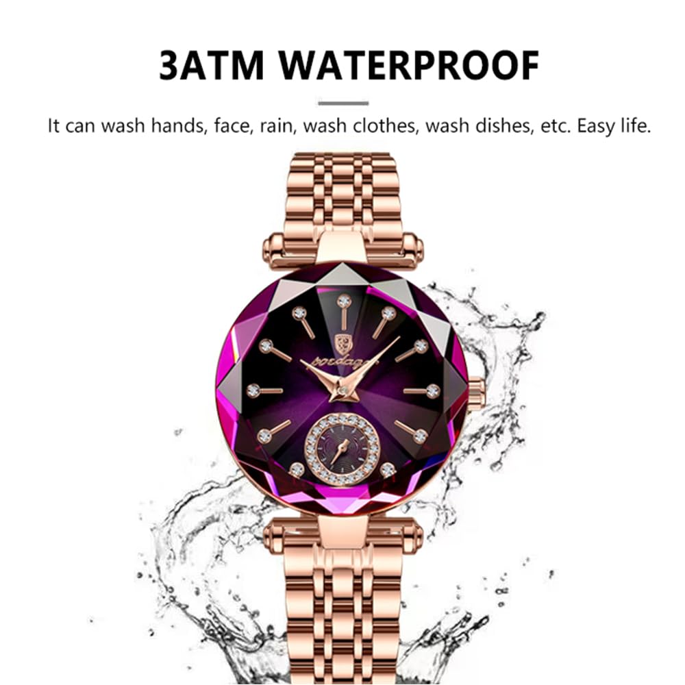 Gosasa Top Brand Luxury Women's Watch Diamond Dial Elegant Watch for Women Leather Quartz Fashion Ladies Wristwatch Waterproof Analog Display Stainless Steel