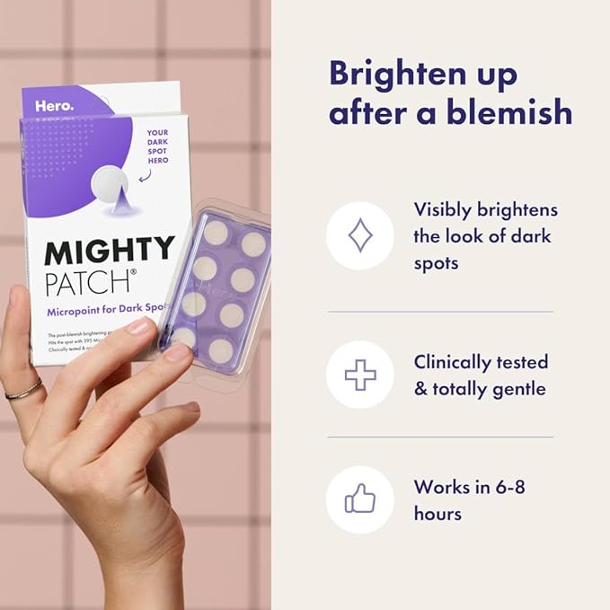 Mighty Patch Hero Cosmetics Micropoint™ for Dark Spots - Post-Blemish Dark Spot Patch with 395 Micropoints, Dermatologist Tested and Non-irritating (8 Count) (Pack of 2)