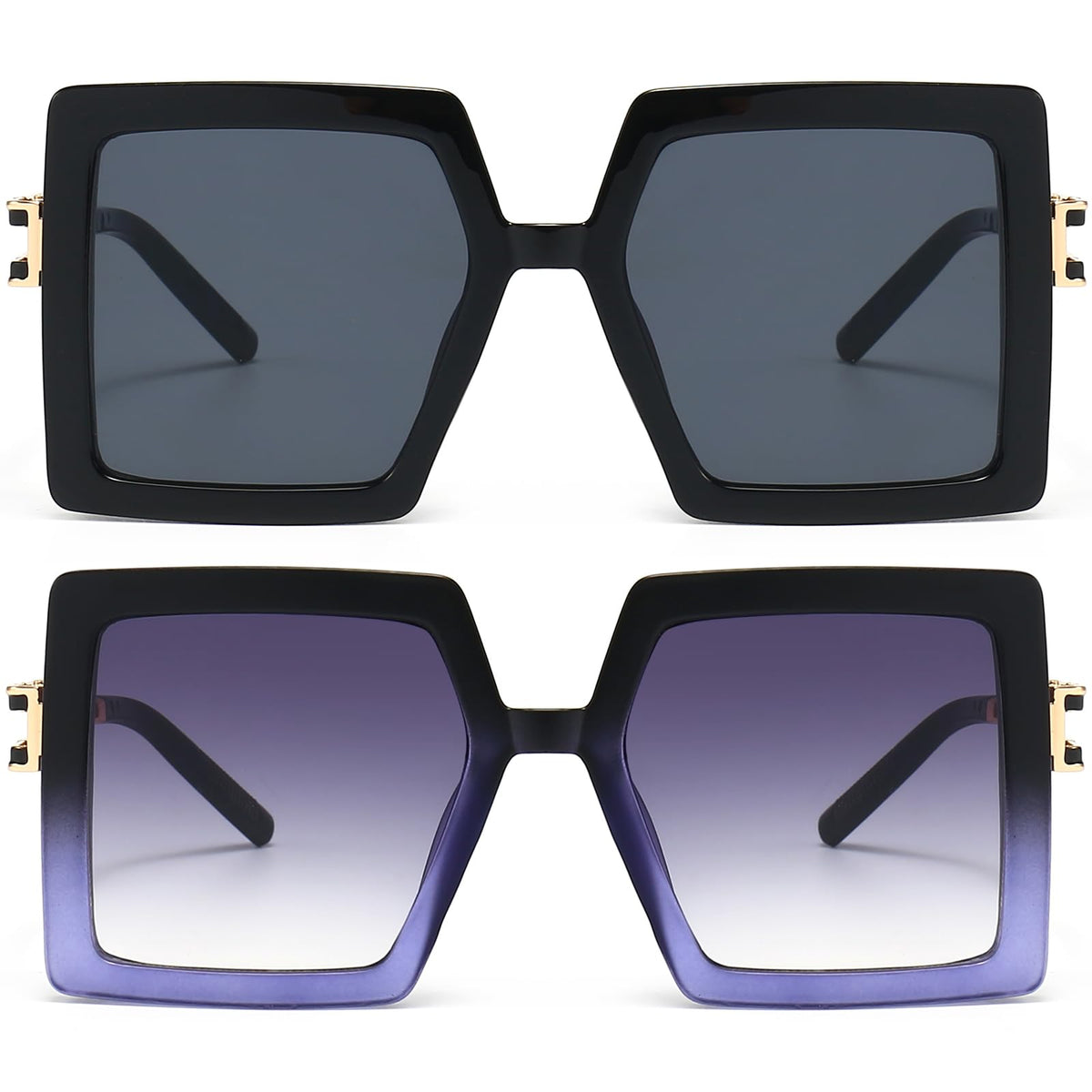 AIEYEZO Oversized Sunglasses for Women Square Fashion Big Large Frame Sun Glasses UV400 Protection (Black + Blue Gradient)