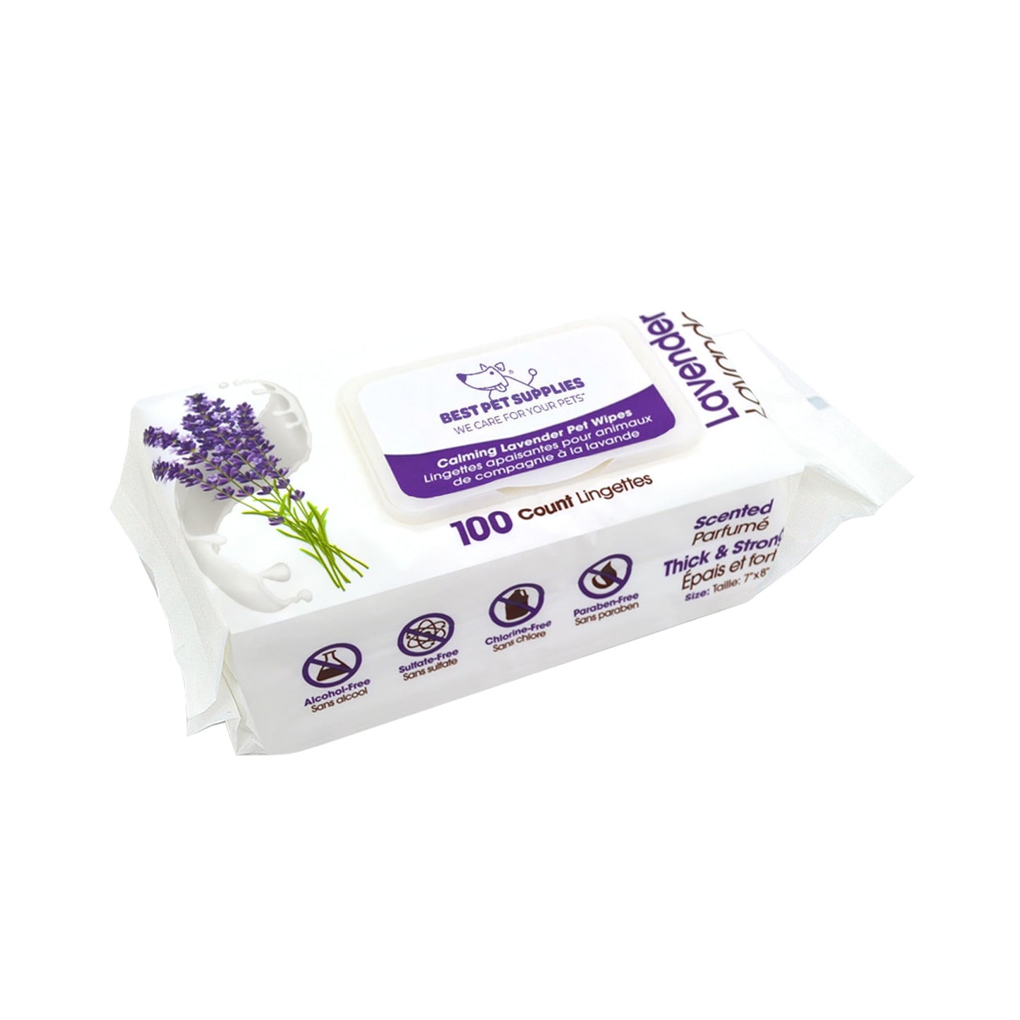 Best Pet Supplies Pet Wipes for Dogs - Dog Wipes Cleaning Deodorizing, for Coats, Ears, Paws - Calming Lavender, Aloe Vera, 100 Count