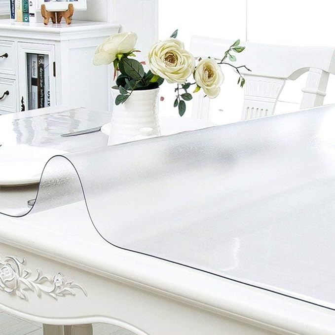 NECAUX Custom Multisize 1.5mm Thick Frosted PVC Table Cover Protector - 54 x 54 Inch Water Resistant Square ECO Plastic Crystal Dining Room Table Cover Vinyl Non-Slip Desk Pad for Kid's Table