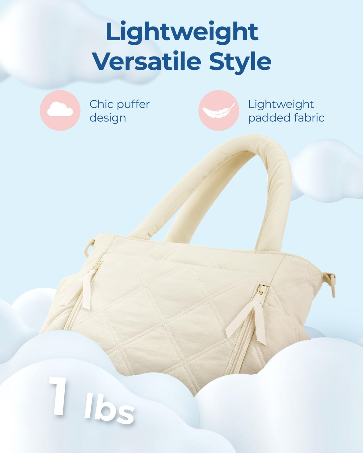 BAGSMART Tote Bag for Women, Puffer Tote with Zipper, Shoulder Bag Handbag Quilted Tote Bag for Travel, Sport, Work