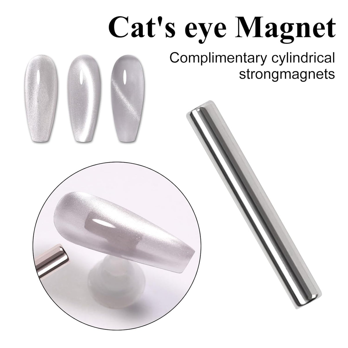 Imtiti Moonlight Cat Eye Gel Nail Polish, 15ml Nude Silver Holographic Crystal Diamond Cat Eyes Glitter UV Soak Off Gel Polish with Magnetic Stick for Summer 1Pcs