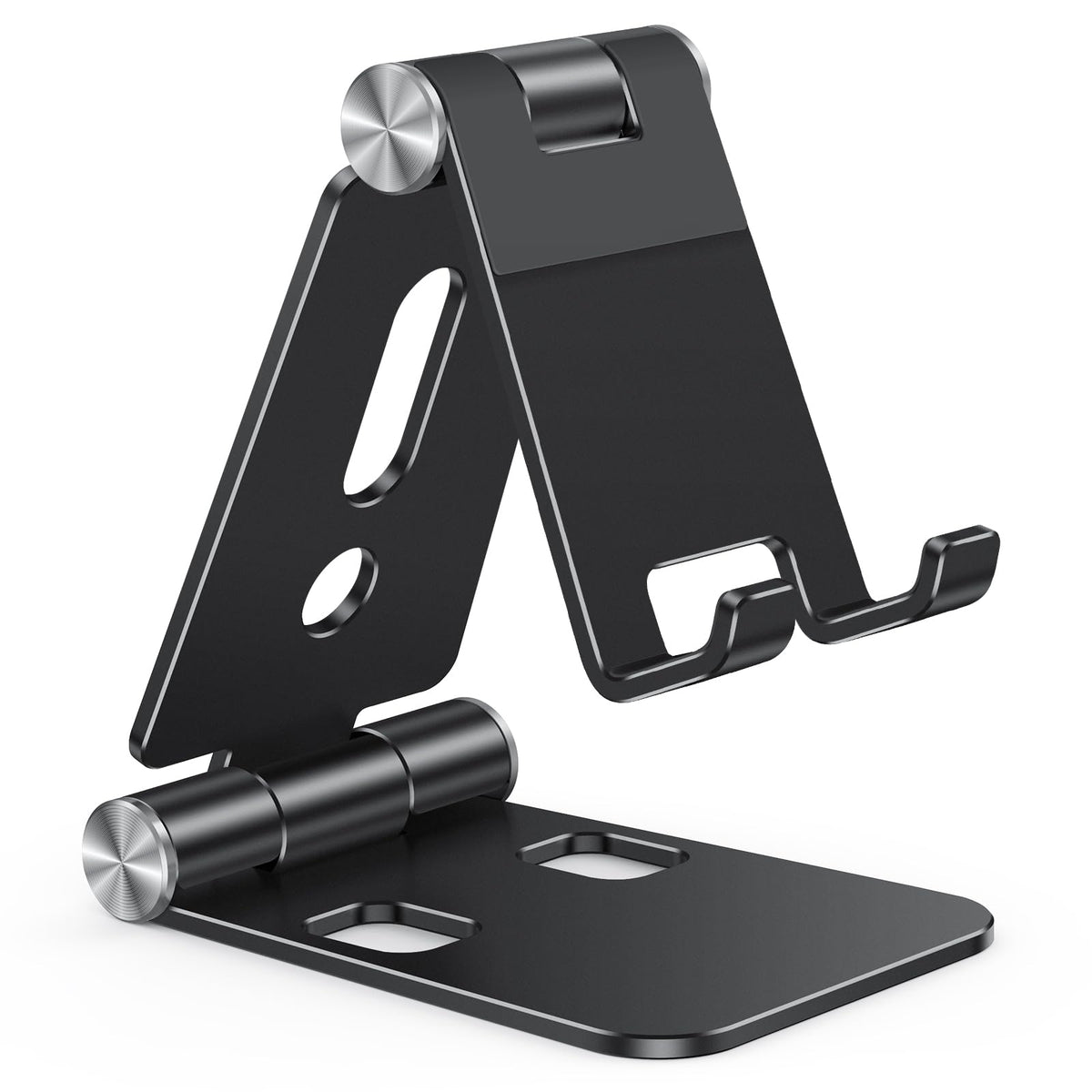 OMOTON Foldable Cell Phone Stand, C4 Portable Aluminum Phone Holder, Adjustable Phone Dock Cradle Compatible with iPhone 16/15/14/13 Pro Max, Samsung Galaxy, Small Tablets, All Smart Phones, Silver