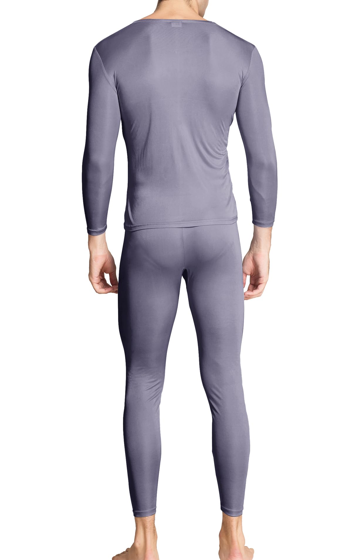 Grenasasilk Men's Silk Long Johns Mulberry Silk Long Underwear V-Neck Breathable Thermal Underwear Sets & Undergarments (M, Grey)